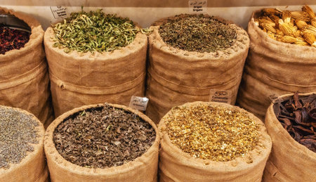 Display of spices and pot pourri in Marrakech, Morocco, North Africa, Africaの写真素材