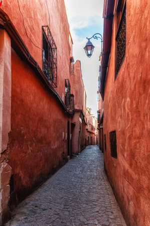 Alley in the red medina of Marrakech,  Moroccoの写真素材