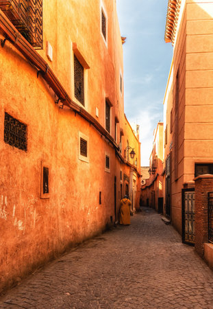 Street view of Marrakech old city, Moroccoの写真素材