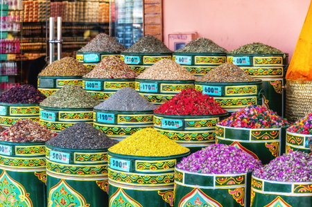 Moroccan dried flowers, fragrant herb leaves, and seedpods used as flower confetti or potpourriの写真素材
