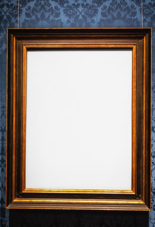 Classic Old Vintage Wooden mockup canvas frame isolated on white background. Blank and diverse subject moulding baguette. Design element. use for framing paintings, mirrors or photo.の写真素材