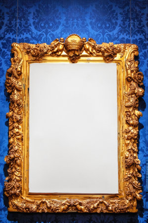 Classic Old Vintage Wooden mockup canvas frame isolated on white background. Blank and diverse subject moulding baguette. Design element. use for framing paintings, mirrors or photo.の写真素材