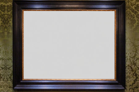 Classic Old Vintage Wooden mockup canvas frame isolated on white background. Blank and diverse subject moulding baguette. Design element. use for framing paintings, mirrors or photo.の写真素材
