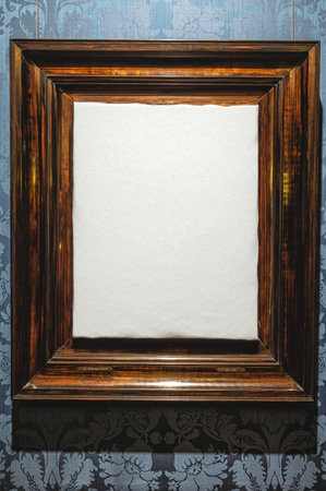 Classic Old Vintage Wooden mockup canvas frame isolated on white background. Blank and diverse subject moulding baguette. Design element. use for framing paintings, mirrors or photo.の写真素材