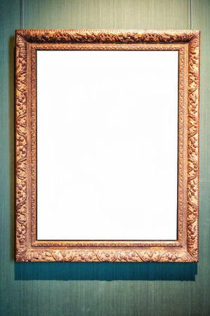 Classic Old Vintage Wooden mockup canvas frame isolated on white background. Blank and diverse subject moulding baguette. Design element. use for framing paintings, mirrors or photo.の写真素材