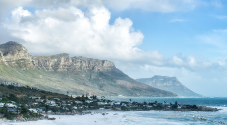 Panoramic view of Clifton Beach at Atlantic seaboard located in Cape Town suburbs, South Africaの写真素材