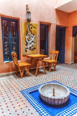 Traditional Moroccan Riad (house) - a type of traditional Moroccan house or palace with an interior garden or courtyard.のeditorial素材