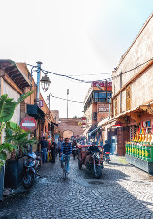 Marrakech, Morocco - 17 October 2022: Street life in the medina of Marrakech. Moroccoのeditorial素材