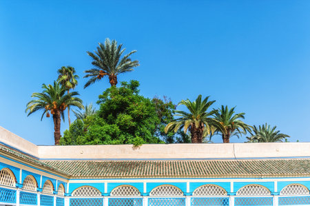 Bahia Palace architecture view in Marrakech, Morocco, The historic medina quarter of Marrakech is a UNESCO World Heritage Site.のeditorial素材