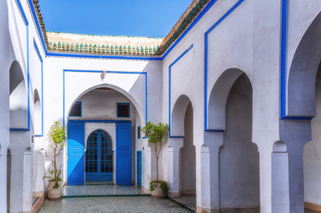 Bahia Palace architecture view in Marrakech, Morocco, The historic medina quarter of Marrakech is a UNESCO World Heritage Site.のeditorial素材