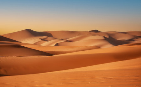 Beautiful sand dunes in the Sahara desert at Morocco, North Africaの写真素材