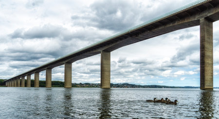 Vejle Fjord Bridge (Danish: Vejlefjordbroen) is a cantilever bridge that spans Vejle Fjord between Moholm and Norremarken near the town of Vejle in Denmark.の写真素材