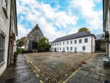 Buildings inside the Bergenhus fortress in Bergen, Norway.のeditorial素材