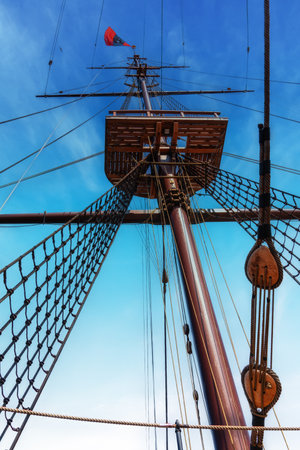 The details and ropes of the Dutch East cargo shipの写真素材