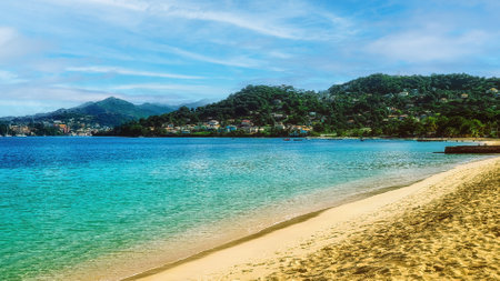 Caribbean. The Island Of Grenada. Grenada is a country and an island located in the southern part of the Antilles, Beautiful View Of Grand Anse In Grenadaの写真素材