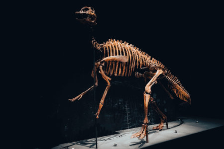 A skeleton of a dinosaur in the Naturalis Biodiversity Center in Leiden. Founded in 1820 the museum...
