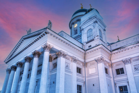 Helsinki cathedral Tuomiokirkko on a cold winter day, Finlandの写真素材