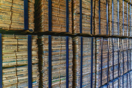 Wall made of old magazines, newspapers and journals.の写真素材