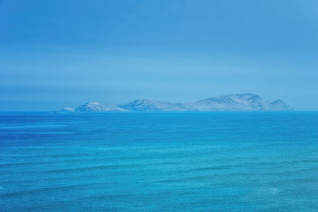 View of San Lorenzo Island from Barranco in the south of Lima, Peruの写真素材