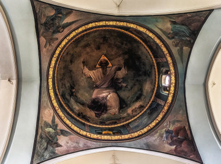 Panayia Phaneromenis Church in Nicosia of Cyprus. An old Greek orthodox church stands proud in the heart of Nicosia among the cafes, restaurants and other shopsの写真素材