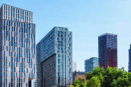 Modern skyscraper and residential buildings in Rotterdam, Netherlandsの写真素材