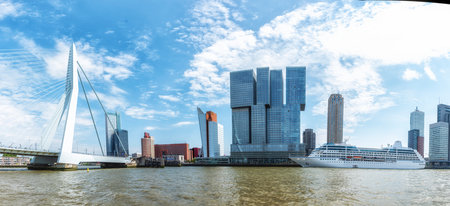 Highrise buildings at the river Nieuwe Maas, Rotterdam, Holland, Netherlandsの写真素材