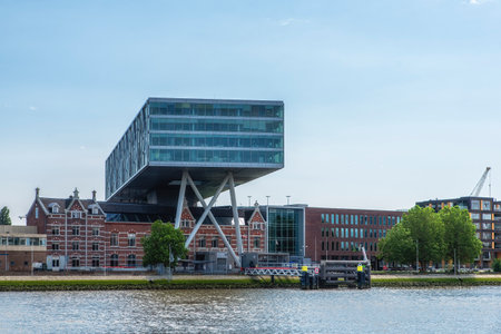 Rotterdam, South Holland, Netherlands - June 4, 2022: Unilever building on stilts, banks of the Nieuwe Maas.のeditorial素材
