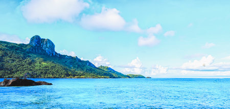 Mountains in a tropical island, Fiji. The granite peaks of Wayasewa Island, Yasawa Islands, Fijiの写真素材