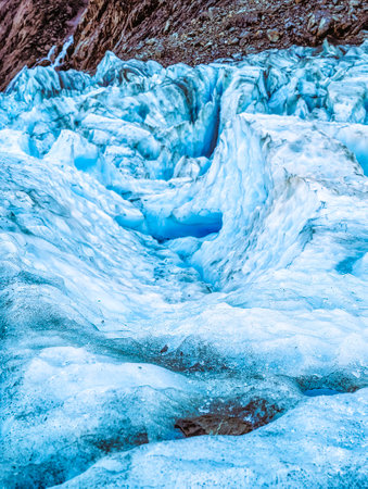 The dense pack of ice of Fox Glacier, West Coast, West Land, New Zealand South Islandの写真素材