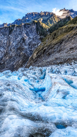 The dense pack of ice of fox glacier mountainr, West Coast, West Land, New Zealand South Islandの写真素材