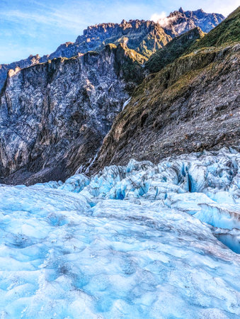 The dense pack of ice of fox glacier mountainr, West Coast, West Land, New Zealand South Islandの写真素材