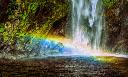 Fairy Falls at Milford Sound, New Zealand during the summer.の写真素材