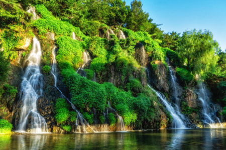 Artificial waterfall in Seoul, South Korea.の写真素材