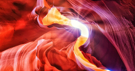 Beauty of eroded Navajo Sandstone in the Antelope Canyon, a slot canyon in Arizona, USA, Page, Arizona, United States of Americaの写真素材