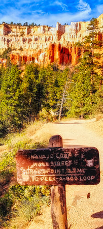 Navajo Loop Sign at Bryce Canyon National Park. Utah. USAの写真素材