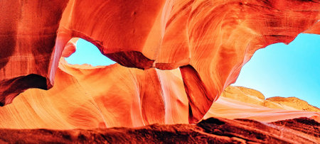 Beauty of eroded Navajo Sandstone in the Antelope Canyon, a slot canyon in Arizona, USA, Page, Arizona, United States of Americaの写真素材