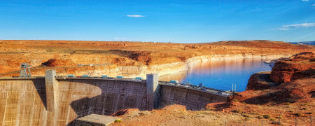 Glen Canyon Dam with Colorado River in Lake Powell at Page, Arizona. USAの写真素材