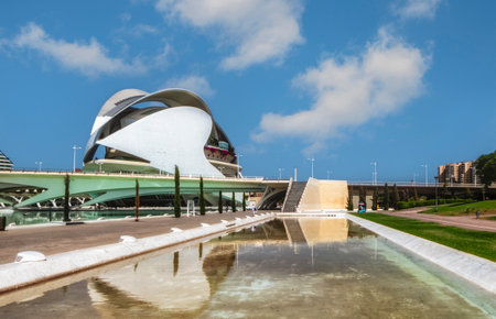 Valencia, Spain - July 15, 2018: City of Arts and Sciences by day. Is a spectacular and imposing space designed by the architect Santiago Calatrava.の写真素材