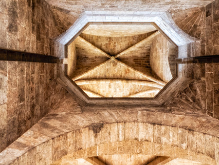 The Serrans Gate or Serranos Gate, one of the twelve gates that formed part of the ancient city wall, the Christian Wall (Muralla cristiana), of the city of Valencia, Spain.の写真素材