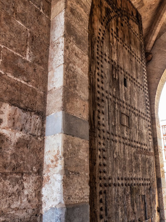 The Serrans Gate or Serranos Gate, one of the twelve gates that formed part of the ancient city wall, the Christian Wall (Muralla cristiana), of the city of Valencia, Spain.の写真素材