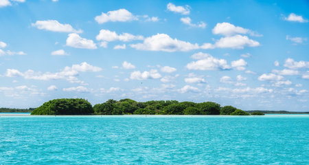 Beautiful Bacalar, most known for its stunning Lagoon of Seven Colors, is located in souther Quintana Roo, Mexicoの写真素材