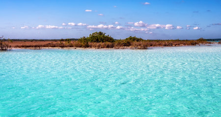 Laguna de Bacalar Lagoon in Mayan Mexico at Quintana rooの写真素材