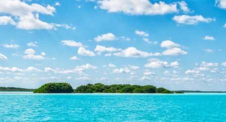Beautiful Bacalar, most known for its stunning Lagoon of Seven Colors, is located in souther Quintana Roo, Mexicoの写真素材