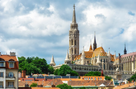 Matthias church in Fisherman Bastion, Budapest, Hungaryの写真素材