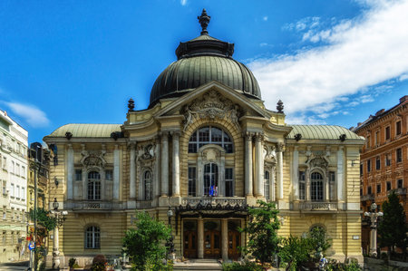 Street view of the Vigszinhaz, the Comedy Theater in Budapest, Hungaryの写真素材