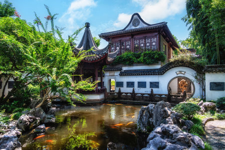 Kezhi Garden is an ancient Chinese classical garden located in the eastern canal town of Zhujiajiao, close to Shanghai. The town has a history of more than 1700 years and is famous for its Ming and Qing dynasty architecture.の写真素材