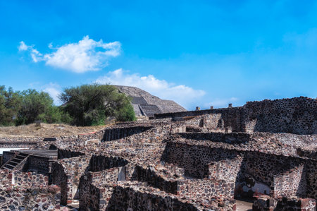 Mexico, Teotihuacan Aztec ruins near Mexico city. The picture presents Piramide de la Luna (Temple fo the Moon)の写真素材