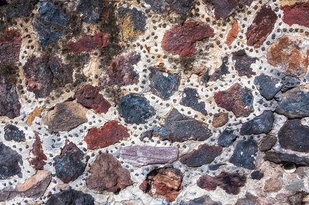 Constructive detail of the wall of the QuetzalpapÃ¡lotl Palace, in Teotihuacan.の写真素材