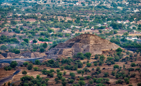 The ruins of Teotihuacan in Mexico, with its massive pyramids of the Sun and Moon.の写真素材