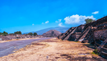 Teotihuacan is known today as the site of many of the most architecturally significant Mesoamerican pyramids built in the pre-Columbian Americas, Mexicoの写真素材